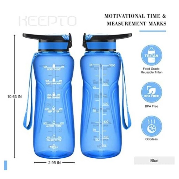 Keepo 34 Oz Water Bottle Straw BPA free Motivational With Time Marker Blue. (d15 - Picture 11 of 12